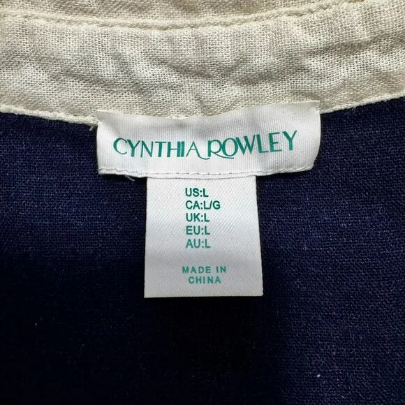 Cynthia Rowley Contrast Trim Linen Dress Navy White Size Large - Picture 4 of 6